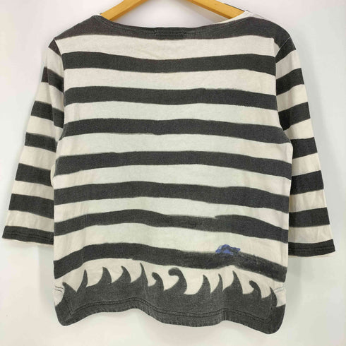 ツモリチサト TSUMORI CHISATO 波模様 クジラ プリント ボーダー ボートネック 7分袖Tシャツ レディース JPN:2