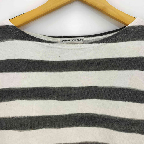 ツモリチサト TSUMORI CHISATO 波模様 クジラ プリント ボーダー ボートネック 7分袖Tシャツ レディース JPN:2