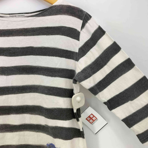 ツモリチサト TSUMORI CHISATO 波模様 クジラ プリント ボーダー ボートネック 7分袖Tシャツ レディース JPN:2
