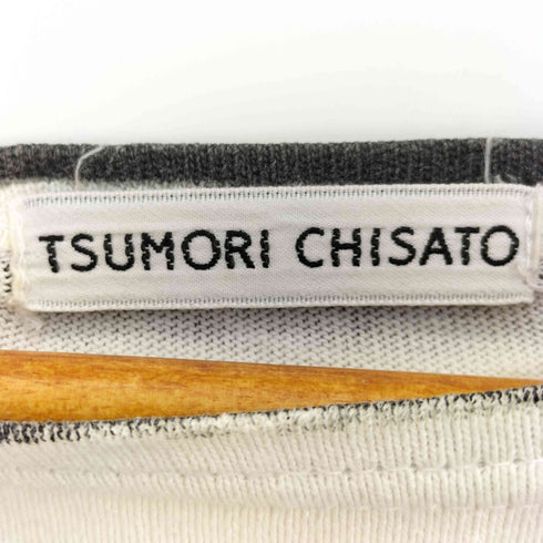 ツモリチサト TSUMORI CHISATO 波模様 クジラ プリント ボーダー ボートネック 7分袖Tシャツ レディース JPN:2