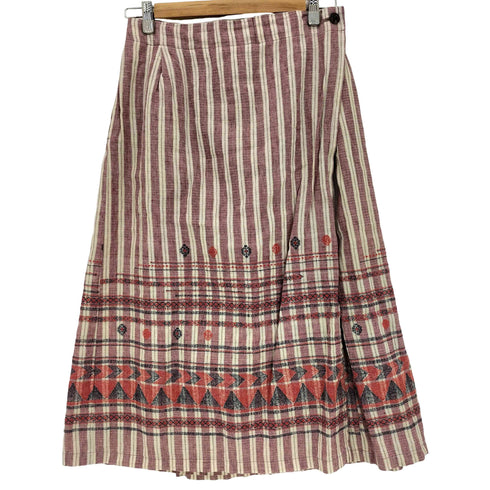 プランテーション Plantation 14aw リネン コットン ストライプ 刺繍プリント 巻きスカート レディース JPN:M