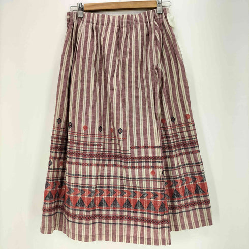 プランテーション Plantation 14aw リネン コットン ストライプ 刺繍プリント 巻きスカート レディース JPN:M