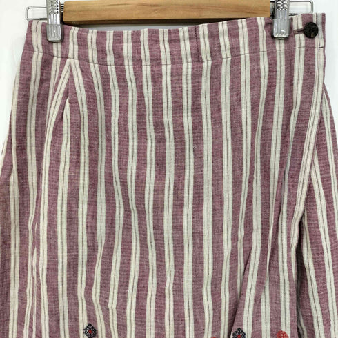 プランテーション Plantation 14aw リネン コットン ストライプ 刺繍プリント 巻きスカート レディース JPN:M