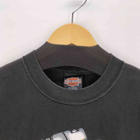 ハーレーダビッドソン HARLEY-DAVIDSON コピーライト2001 USA製 FLAMING ENGINE 両面プリントTシャツ メンズ L