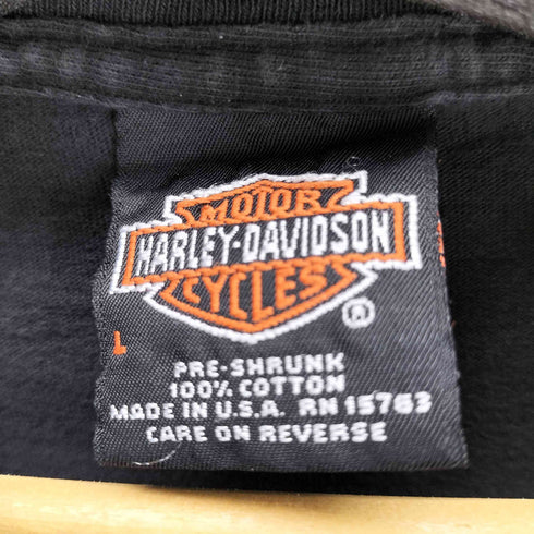 ハーレーダビッドソン HARLEY-DAVIDSON コピーライト2001 USA製 FLAMING ENGINE 両面プリントTシャツ メンズ L