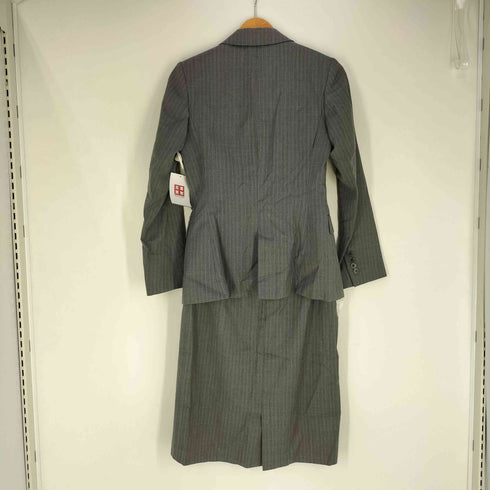 ユニバーサルランゲージ UNIVERSAL LANGUAGE REDA PURE NEW WOOL ウール ストライプ 背抜き1Bテーラードジャケット 膝丈スカート セットアップ レディース 上38 下42
