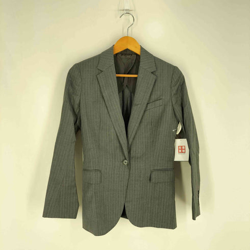ユニバーサルランゲージ UNIVERSAL LANGUAGE REDA PURE NEW WOOL ウール ストライプ 背抜き1Bテーラードジャケット 膝丈スカート セットアップ レディース 上38 下42