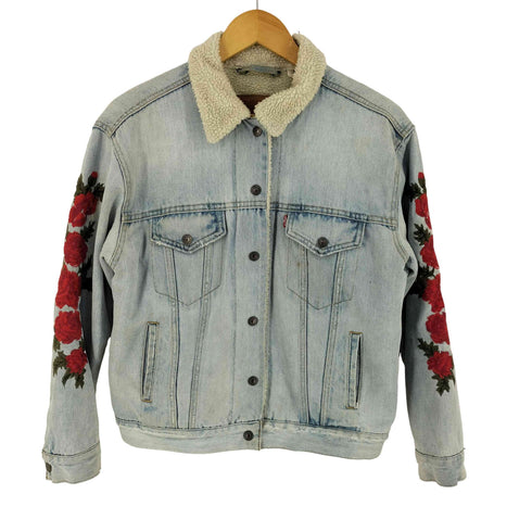 リーバイス Levis 袖薔薇刺繍 ボア デニムジャケット レディース M