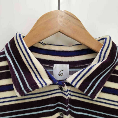 ロクビューティーアンドユースユナイテッドアローズ 6 BEAUTY & YOUTH UNITED ARROWS ベロア ボーダー ポロシャツ レディース FREE