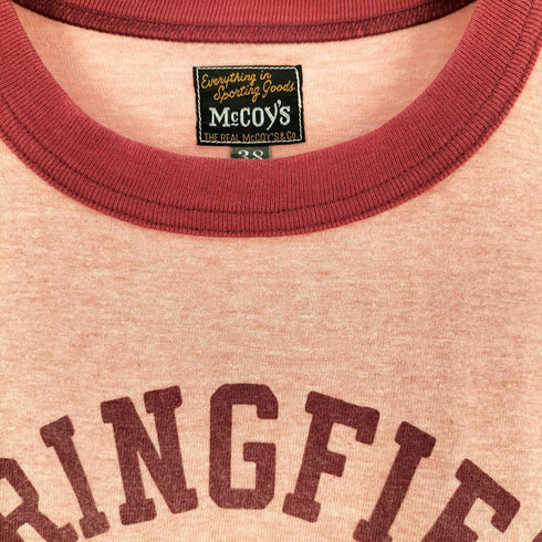 リアルマッコイズ THE REAL McCOY カレッジプリント 霜降りピンク リンガーTシャツ メンズ 38