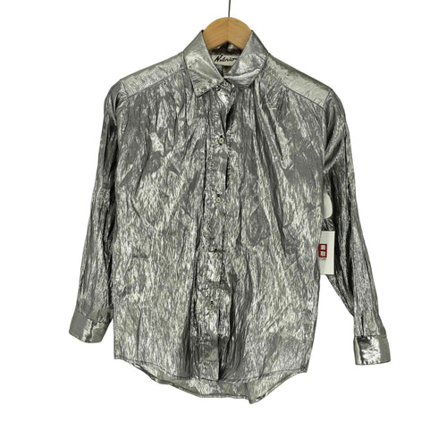 メキシコ製 シースルー メタル ナイロン レギュラーカラー シャツ レディース import:XS