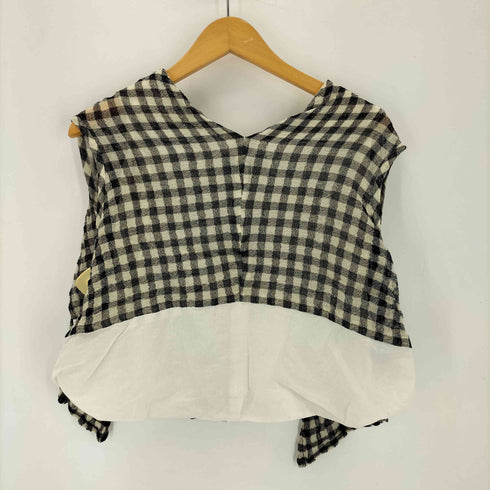 トリココムデギャルソン tricot COMME des GARCONS AD1998 ギンガムチェックカットワークノースリーブブラウス レディース