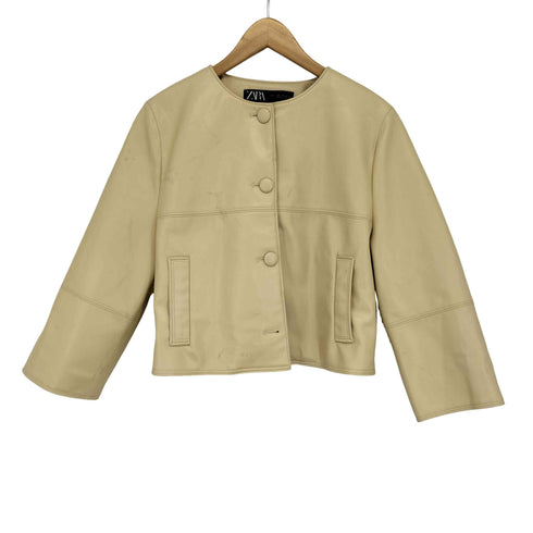 ザラ ZARA ノーカラーフェイクレザージャケット レディース S