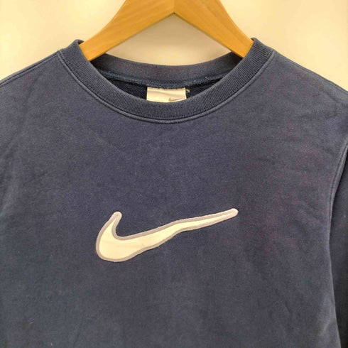 ナイキ NIKE 00s グレータグ ビッグ スウッシュロゴ 刺繍 サイドスリット クルーネックスウェット レディース import:S