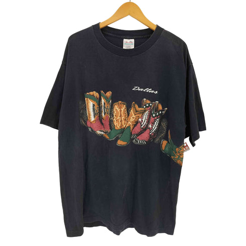 Hazelwoods USA製 シングルステッチ ウエスタンブーツプリントクルーネックTシャツ メンズ import:XL