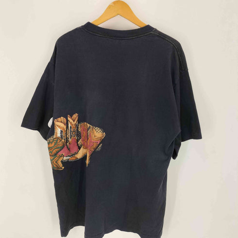 Hazelwoods USA製 シングルステッチ ウエスタンブーツプリントクルーネックTシャツ メンズ import:XL