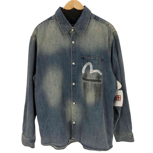 エヴィス EVISU スプラッシュインクカモメプリント レギュラーフィット デニムシャツ メンズ import:L
