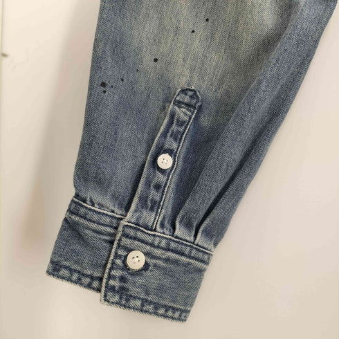 エヴィス EVISU スプラッシュインクカモメプリント レギュラーフィット デニムシャツ メンズ import:L