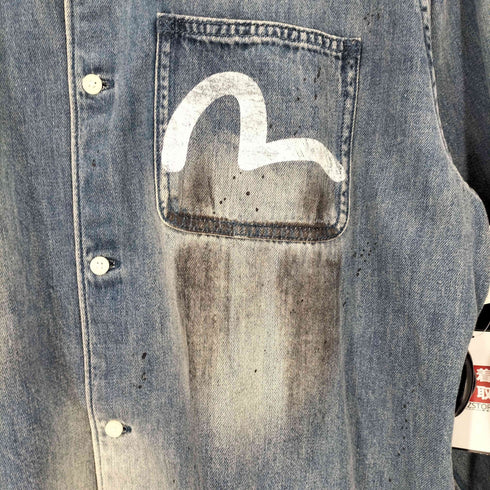 エヴィス EVISU スプラッシュインクカモメプリント レギュラーフィット デニムシャツ メンズ import:L