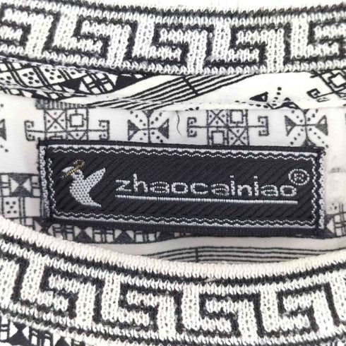 zhaocainiao リブネック 幾何学模様 総柄半袖カットソー メンズ FREE