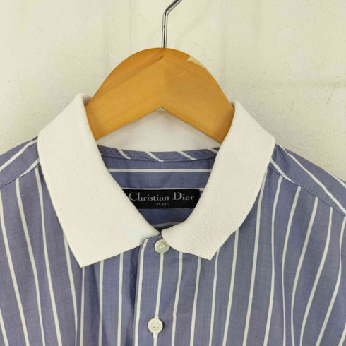 クリスチャンディオール Christian Dior 90s リブ襟 ストライプ S/S シャツ メンズ M