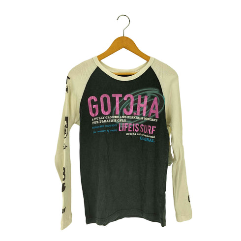 GOTCHA LIFE IS SURF 両面 ラメ プリント サーマル スリーブ ラグラン Tシャツ Y2K メンズ JPN:M