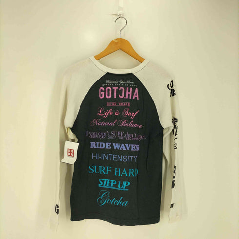 GOTCHA LIFE IS SURF 両面 ラメ プリント サーマル スリーブ ラグラン Tシャツ Y2K メンズ JPN:M