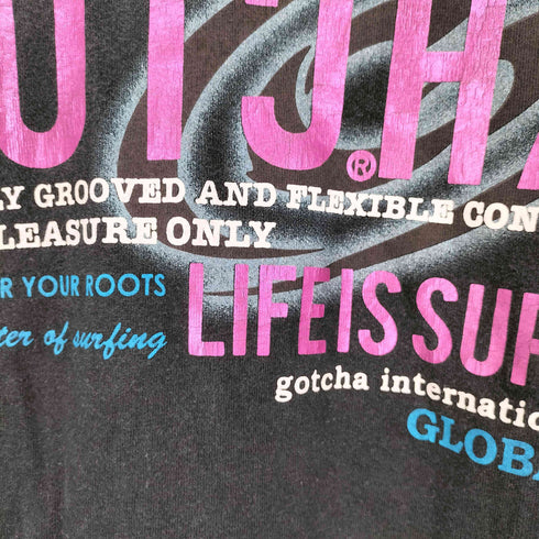 GOTCHA LIFE IS SURF 両面 ラメ プリント サーマル スリーブ ラグラン Tシャツ Y2K メンズ JPN:M