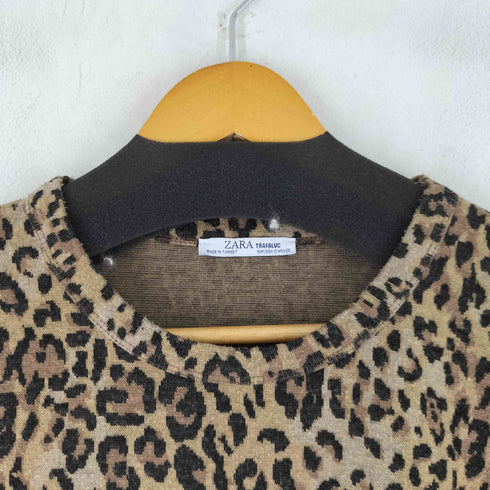 ザラ ZARA クロップド レオパード カットソー レディース US S
