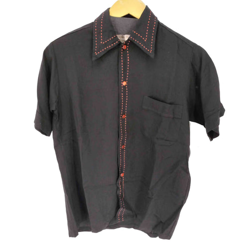 推定60-70s California Royal レッドステッチ 襟芯 ボックスシルエット オープンカラー 半袖 シャツ メンズ import:S