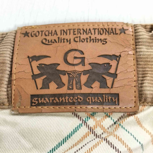 GOTCHA ワッペン 刺繍 チェック 切替 ジップフライ 細畝 コーデュロイ パンツ Y2K メンズ JPN:L