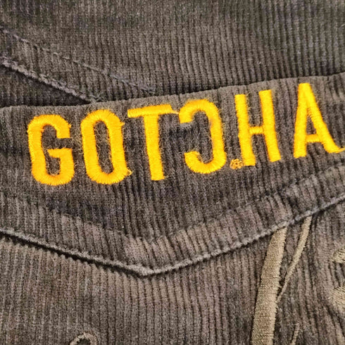 GOTCHA 刺繍 チェック Dカン ロゴチャーム ジップ ローライズ 細畝 コーデュロイ パンツ Y2K メンズ JPN:XL