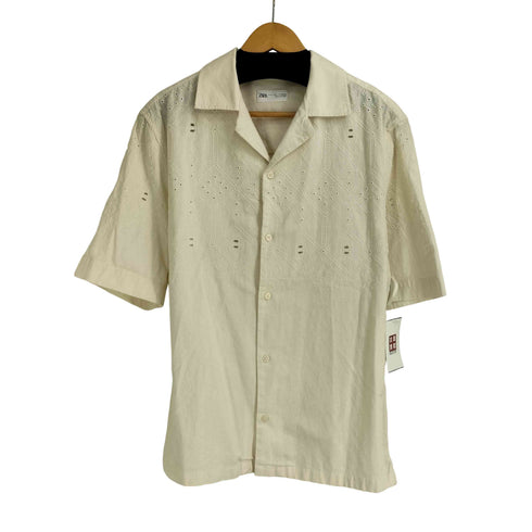 ザラ ZARA カットワーク S/S オープンカラー シャツ メンズ import:S