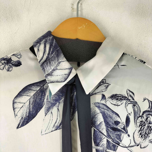 ザラ ZARA リボン付 フラワープリントサテンシャツ レディース import:XS