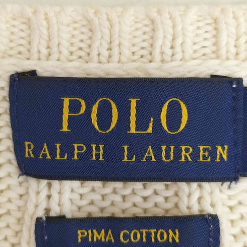 ポロラルフローレン POLO RALPH LAUREN 現行タグ ポニー刺繍 PIMA COTTON ケーブル編み Vネックニット レディース import:M