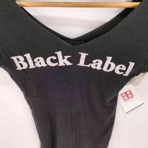 mopssi ラインストーン vネックTシャツ black label レディース FREE