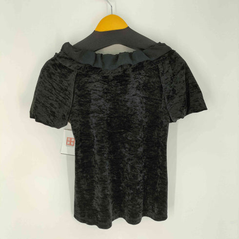 ......d.. 首元フリル パフスリーブベロアTシャツ レディース