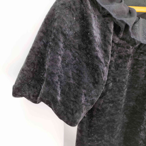 ......d.. 首元フリル パフスリーブベロアTシャツ レディース