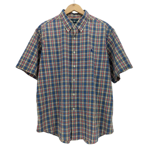 ラルフローレン RALPH LAUREN CLASSIC FIT ポニー刺繍 タータンチェック 半袖 ボタンダウンシャツ メンズ import:XL