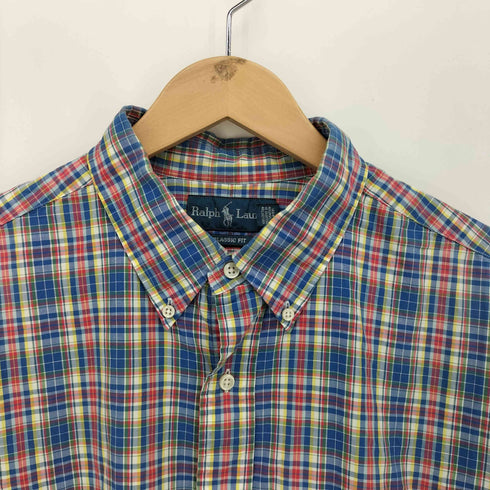 ラルフローレン RALPH LAUREN CLASSIC FIT ポニー刺繍 タータンチェック 半袖 ボタンダウンシャツ メンズ import:XL