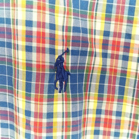 ラルフローレン RALPH LAUREN CLASSIC FIT ポニー刺繍 タータンチェック 半袖 ボタンダウンシャツ メンズ import:XL