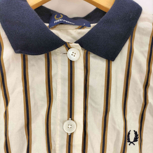 フレッドペリー FRED PERRY ストライプ ポロカラー プルオーバーシャツワンピース レディース UK:8