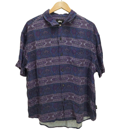 ステューシー Stussy VINTAGE CAMP COLLAR ARABESQUE S/S SHIRT 唐草 総柄 レーヨン シャツ メンズ import:M