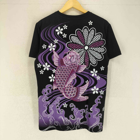 不倶載天 家紋 鯉 両面プリント&刺繍 クルーネックTシャツ メンズ M