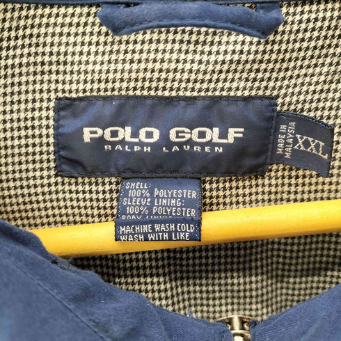 ポロゴルフラルフローレン POLO GOLF RALPH LAUREN 90S ポニー刺繍 裏地 千鳥格子 ハウンドトゥース スムース ハリントン ジャケット スウィングトップ ブルゾン メンズ XXL