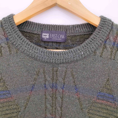 80-90S EAST OAK ケーブルニット ボーダー クルーネック ニット セーター メンズ JPN:M