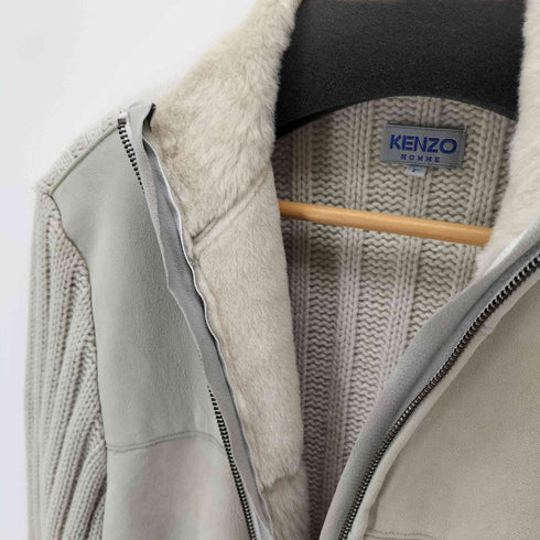 ケンゾーオム KENZO HOMME 90s レザー切替 ケーブル編み ドライバーズニット メンズ FREE
