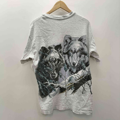 80-90S ボディ 狼 オオカミ ウルフ 両面 プリント S/S アニマル Tシャツ 裾袖 シングルステッチ 霜降り ボックス メンズ