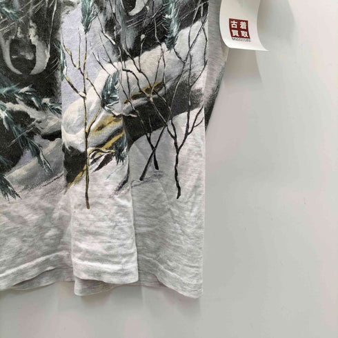 80-90S ボディ 狼 オオカミ ウルフ 両面 プリント S/S アニマル Tシャツ 裾袖 シングルステッチ 霜降り ボックス メンズ
