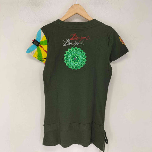 デシグアル Desigual ラインストーン アートプリント Vネック 半袖 Tシャツ レディース